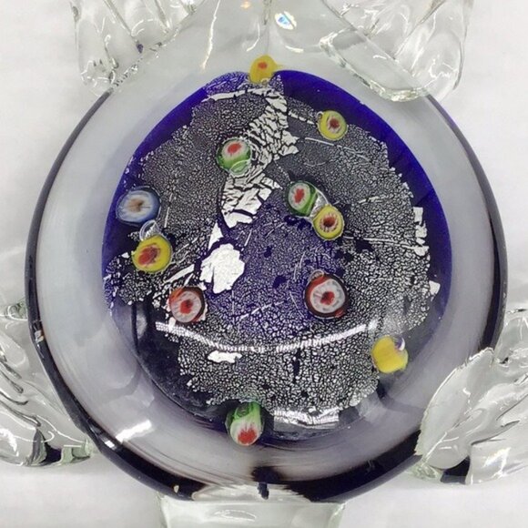 Handcrafted Glass Turtle Paperweight With Millefiori Design & Silver Leaf Accent - Picture 6 of 6